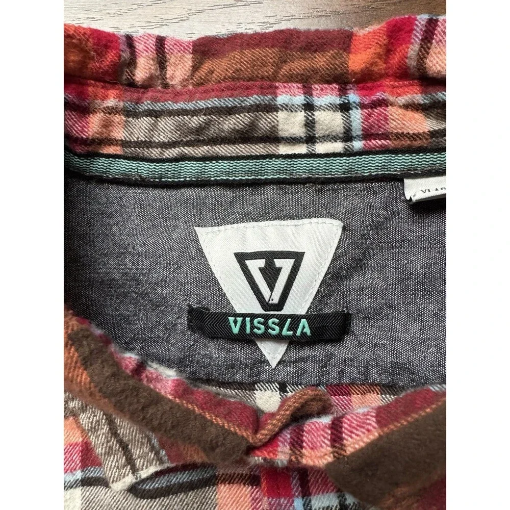 Vissla Men's XL Plaid Flannel Button-Up Shirt-Multicolor - Picture 3 of 8